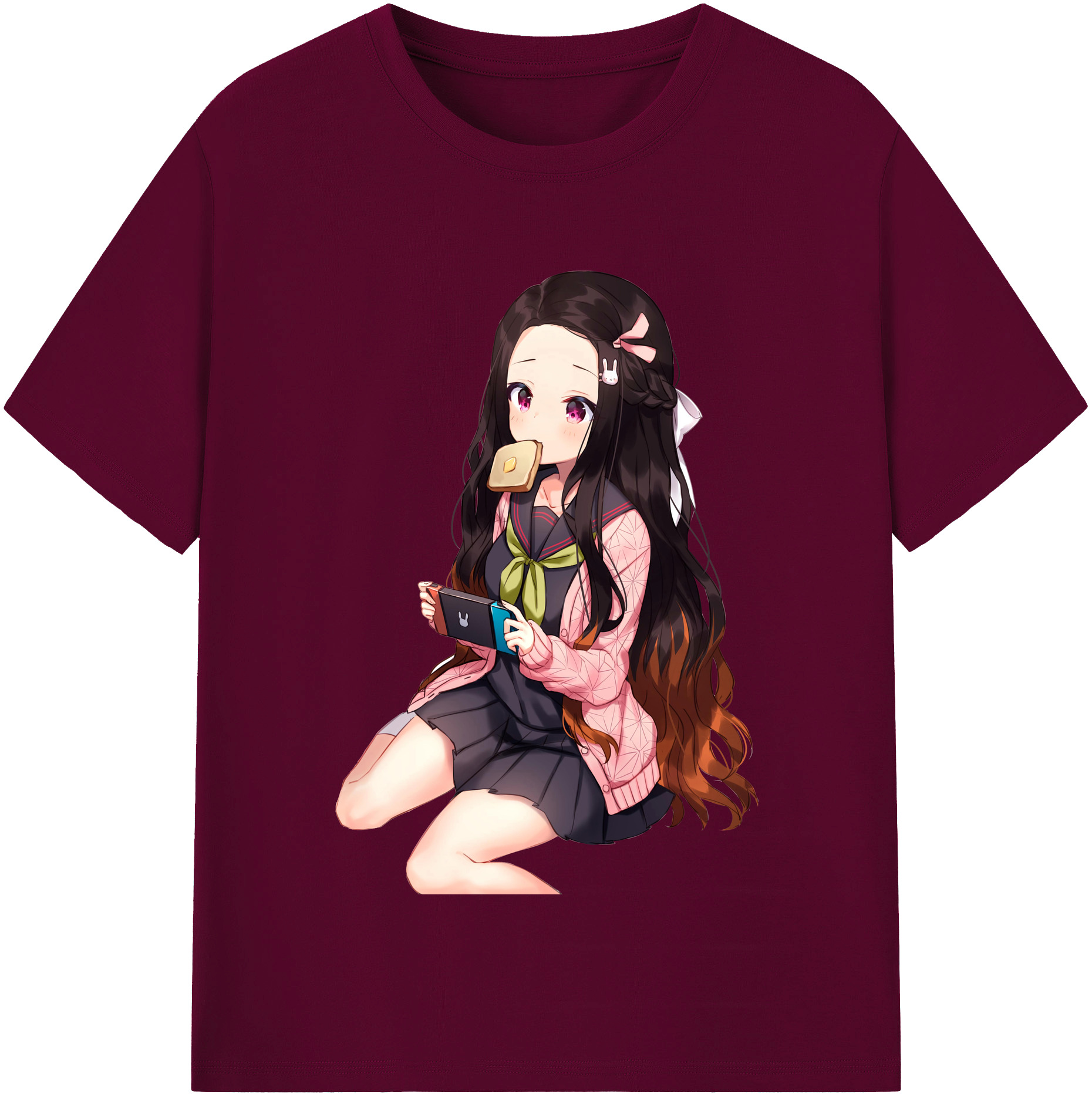 （画像用） 鬼滅の刃（きめつのやいば）竈門 禰󠄀豆子／かまど ねずこ Kamado Nezuko レディースカジュアルプリントTシャツ（綿100％）